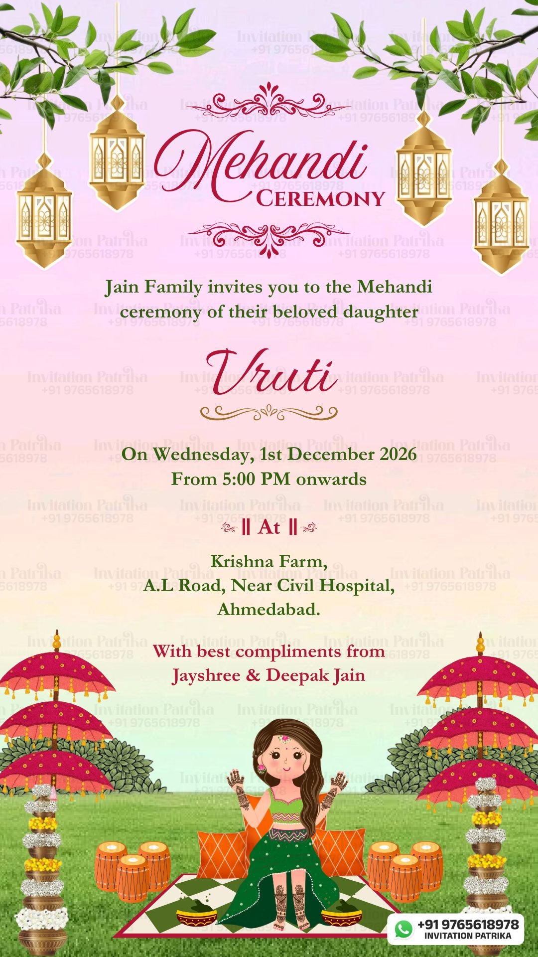 Colourful Mehendi Ceremony Invitation PDF – English