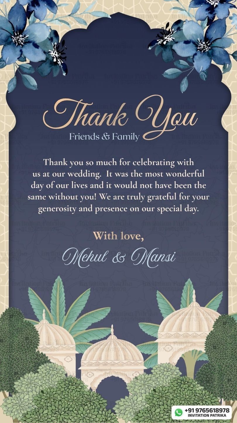 Wedding Thank You Card | Elegant Blue Floral Theme for Friends & Family