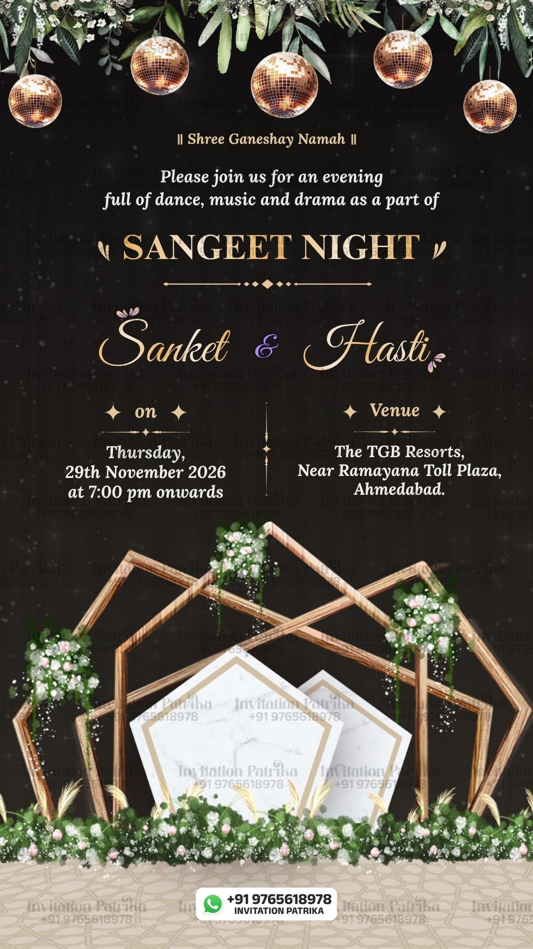 Luxury Sangeet Night Invitation PDF – Elegant English Design